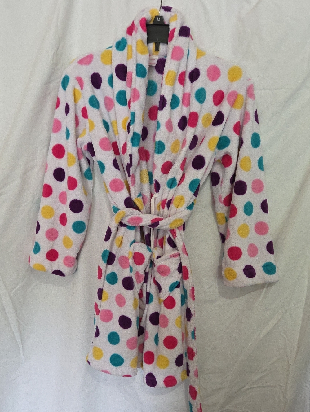 Xhilaration Kids Plush Robe White with Pink, Teal, Yellow & Purple Polka Dots